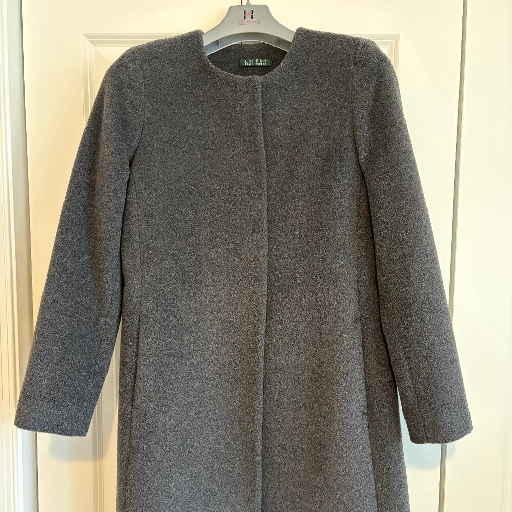 LNWOT Ralph Lauren Womens Gray Classic Wool Blend Collarless Coat Jacket Size 6